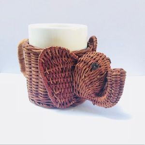 Vintage wicker elephant mug and holder